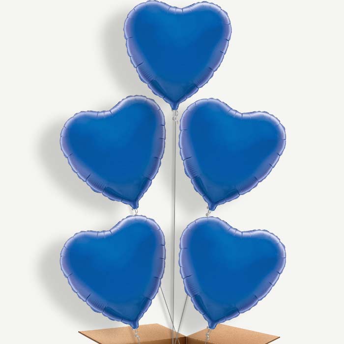 Dark Blue Heart Balloon Cluster Inflated with Helium | Party Save Smile