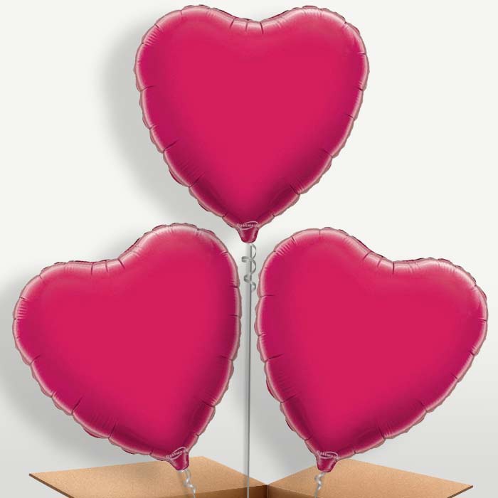 Hot Pink Heart Bunch of Balloons inflated with Helium | Party Save Smile