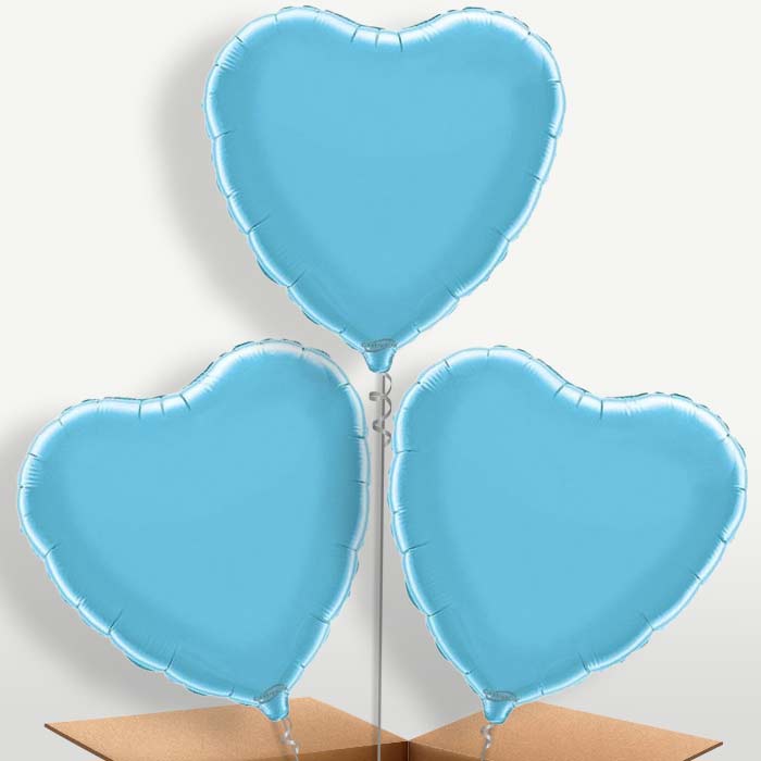 Baby Blue Heart Bunch of Balloons inflated with Helium | Party Save Smile