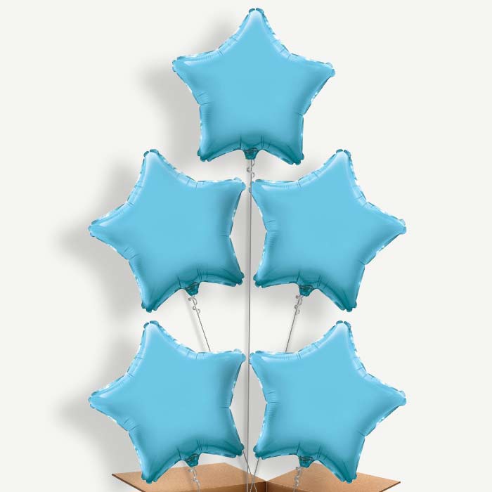 Baby Blue Star Balloon Cluster Inflated with Helium | Party Save Smile