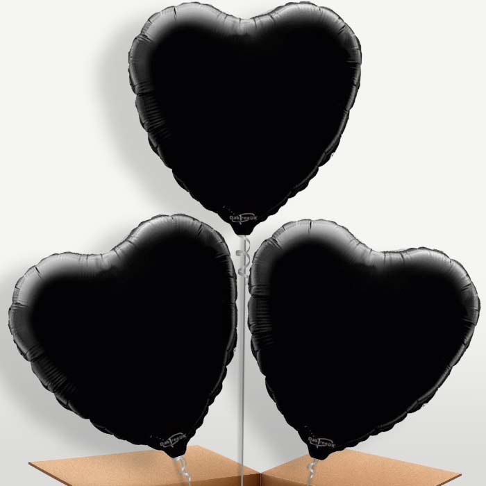 Black Heart Bunch of Balloons inflated with Helium | Party Save Smile
