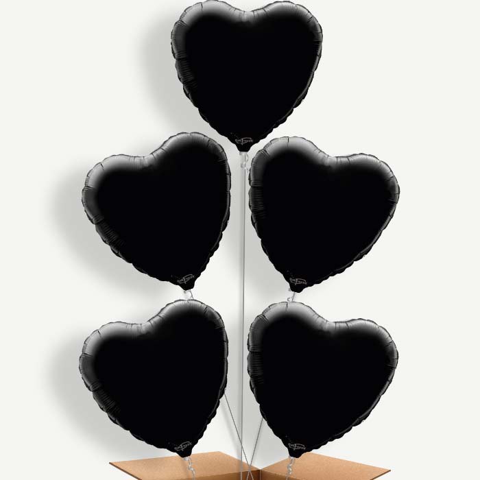 Black Heart Balloon Cluster Inflated with Helium | Party Save Smile