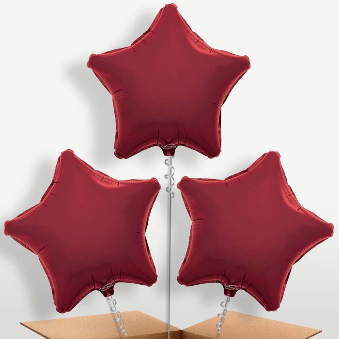 Burgundy Star Bunch of Balloons inflated with Helium | Party Save Smile