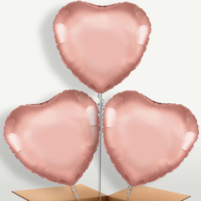 Rose Gold Heart Shaped Bunch of Balloons inflated with Helium | Party Save Smile