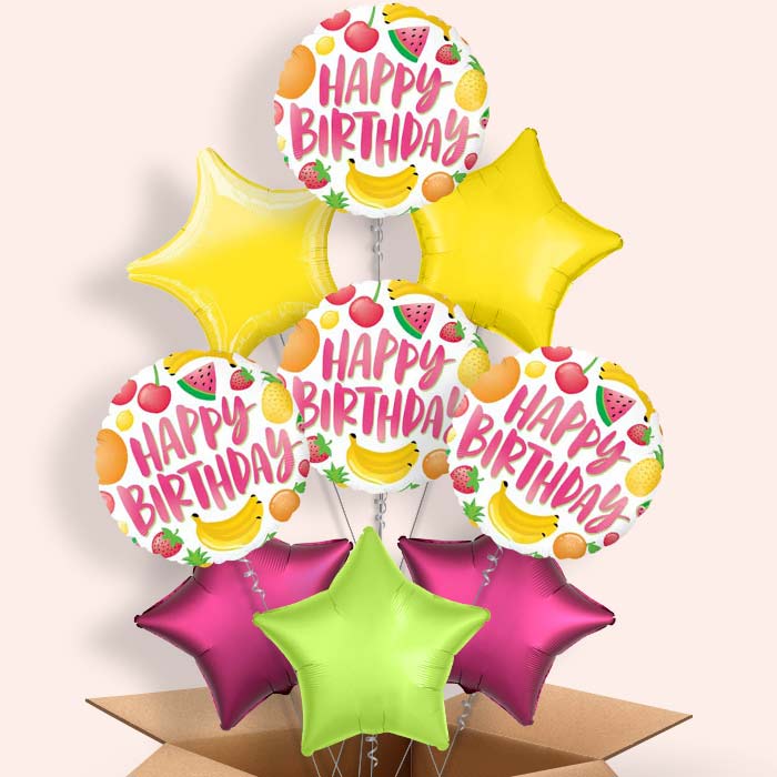 Fruits Summer Happy Birthday Helium Balloon in a Box - 9 Balloon | Party Save Smile