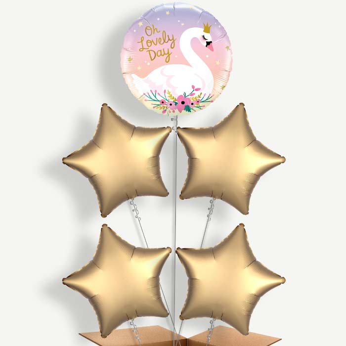 Oh Lovely Day Swan Balloon Cluster Inflated with Helium | Party Save Smile