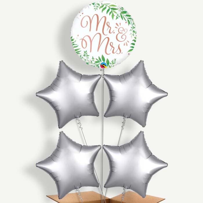 Rose Gold Mr & Mrs Balloon Cluster Inflated with Helium | Party Save Smile