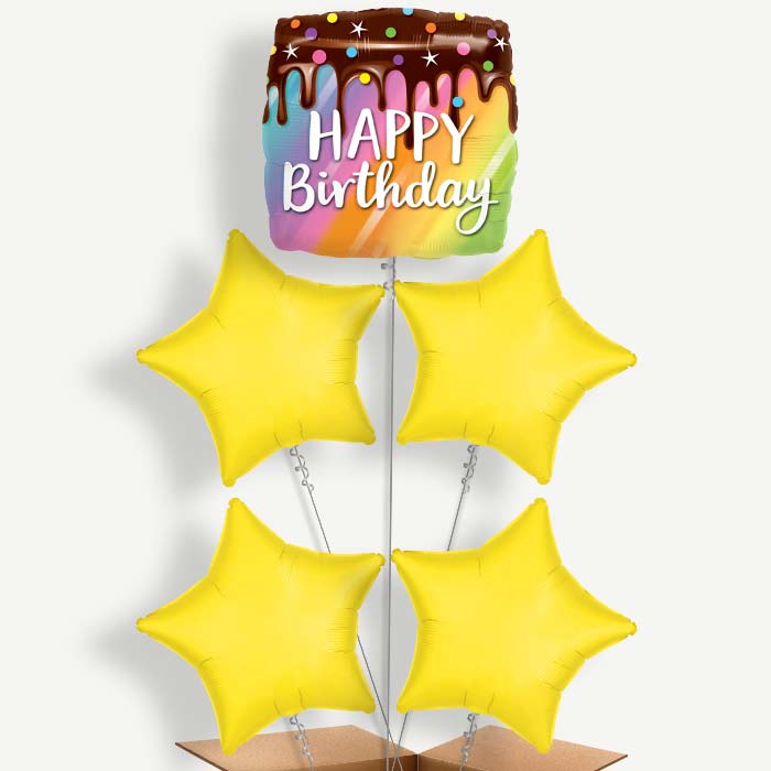 Happy Birthday Cake Balloon Cluster Inflated with Helium | Party Save Smile