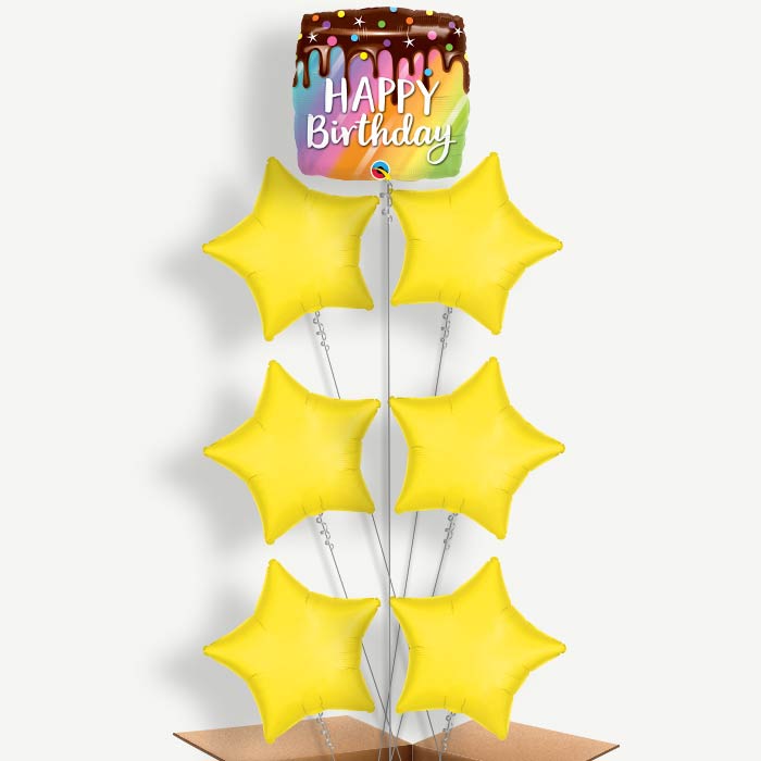 Happy Birthday Cake Balloon Arrangement Inflated with Helium | Party Save Smile