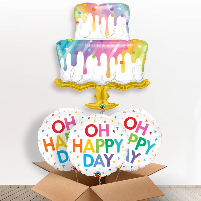 Giant Cake Helium Balloons in a Box - With 3 Themed Balloons | Party Save Smile
