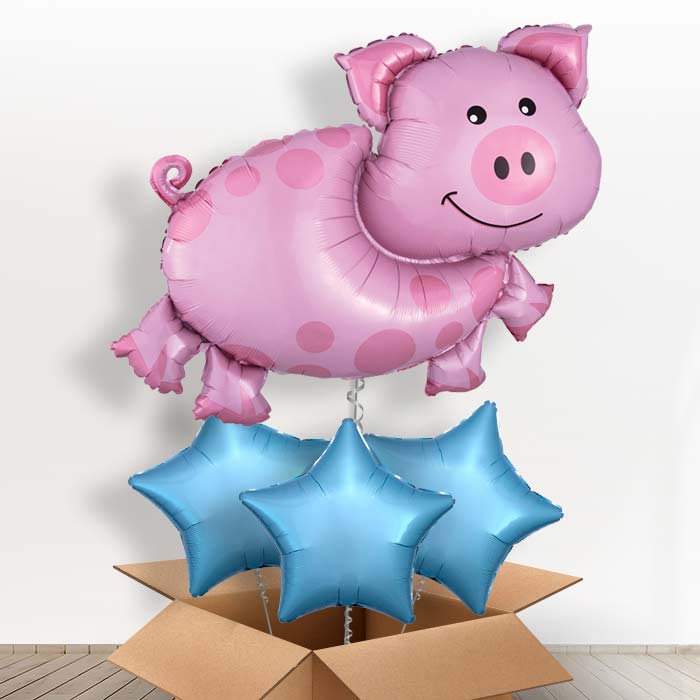 Giant Pig Shaped Helium Balloon in a Box - With 3 Plain Balloons | Party Save Smile