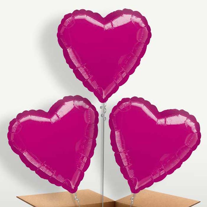 Fuchsia Pink Metallic Heart Trio Balloon Bunch | Party Save Smile