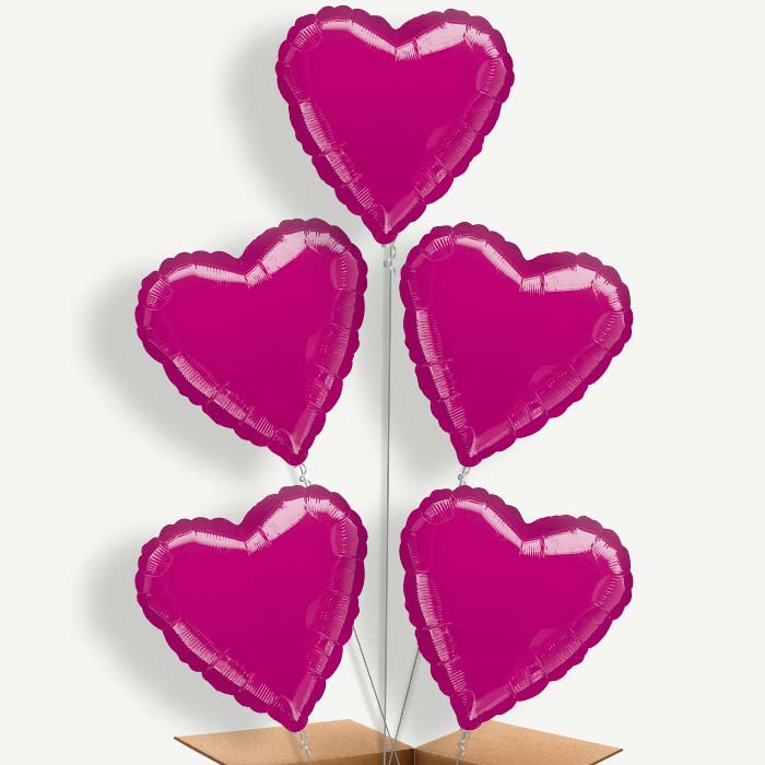 Fuchsia Pink Metallic Heart Helium Cluster Balloons | Party Save Smile
