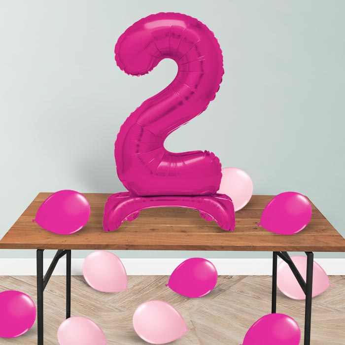Pink Number 2 Birthday Inflated Standing Balloon Decoration - Number 2 | Party Save Smile