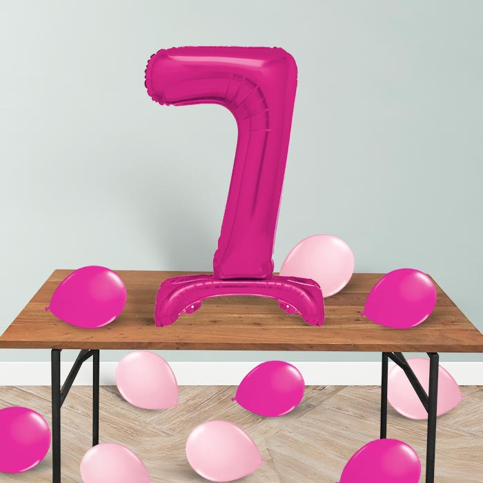 Pink Number 7 Birthday Inflated Standing Balloon Decoration - Number 7 | Party Save Smile