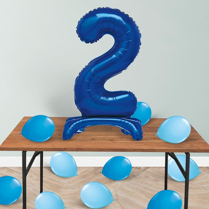 Blue Number 2 Birthday Inflated Standing Balloon Decoration - Number 2 | Party Save Smile