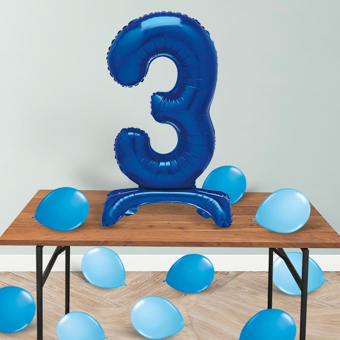 Blue Number 3 Birthday Inflated Standing Balloon Decoration - Number 3 | Party Save Smile
