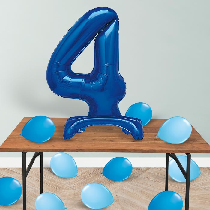 Blue Number 4 Birthday Inflated Standing Balloon Decoration - Number 4 | Party Save Smile