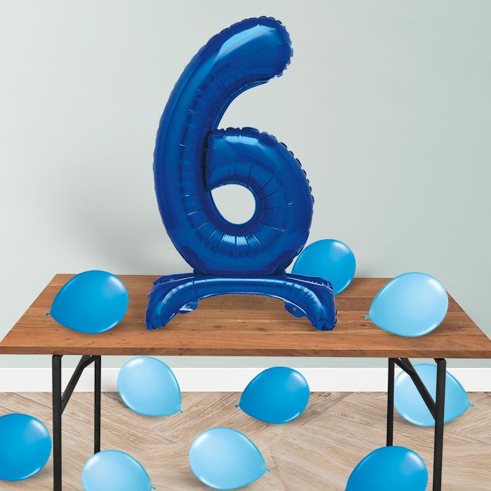 Blue Number 6 Birthday Inflated Standing Balloon Decoration - Number 6 | Party Save Smile