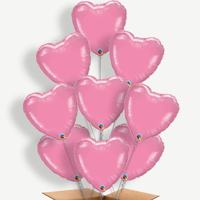 Heart Rose Pink Balloon Bundle Inflated with Helium | Party Save Smile