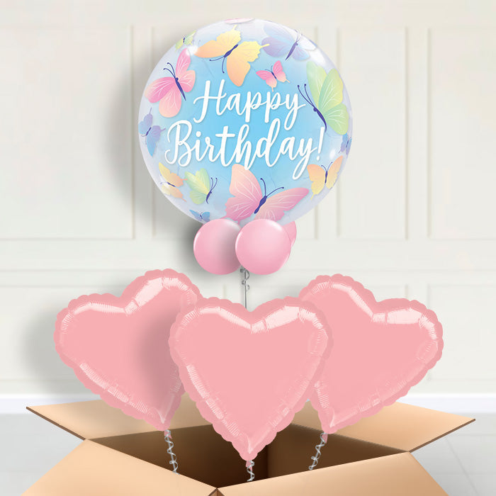 Butterfly Birthday Bubble Helium Balloons - Bubble Balloon with 3 Balloons | Party Save Smile