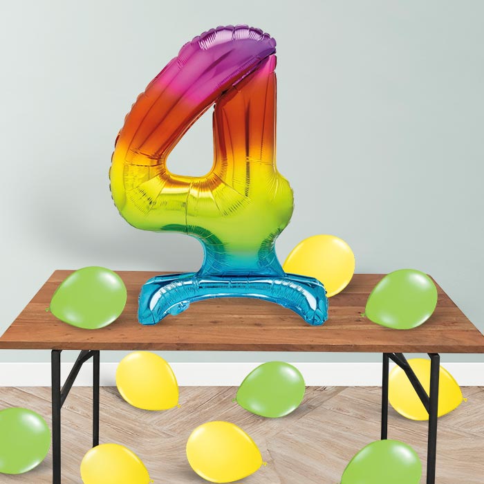 Rainbow Number 4 Birthday Inflated Standing Balloon Decoration - Number 4 | Party Save Smile
