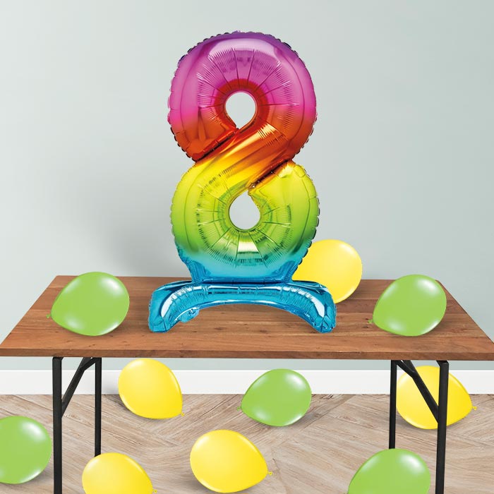 Rainbow Number 8 Birthday Inflated Standing Balloon Decoration - Number 8 | Party Save Smile