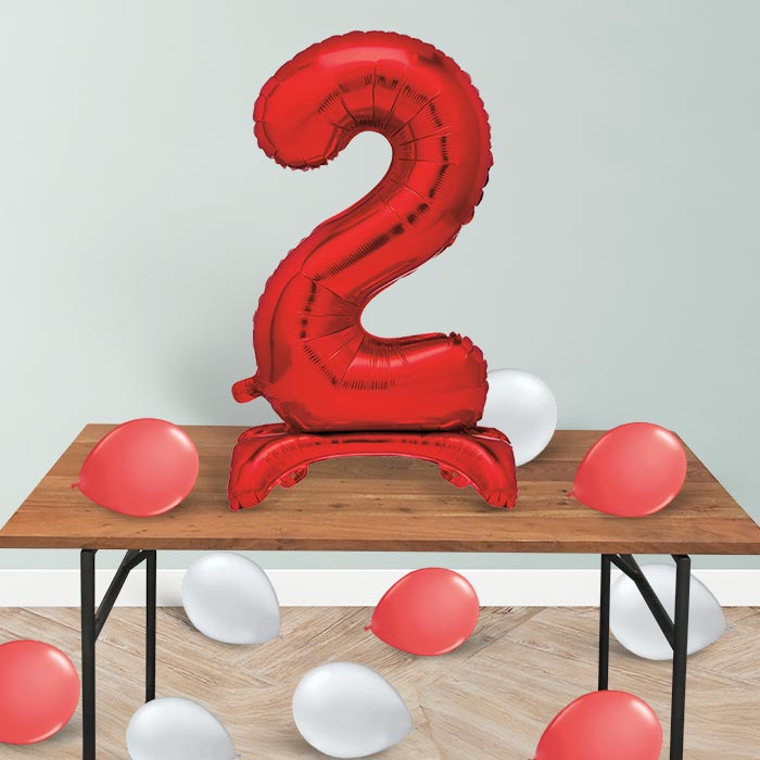 Red Number 2 Birthday Inflated Standing Balloon Decoration - Number 2 | Party Save Smile