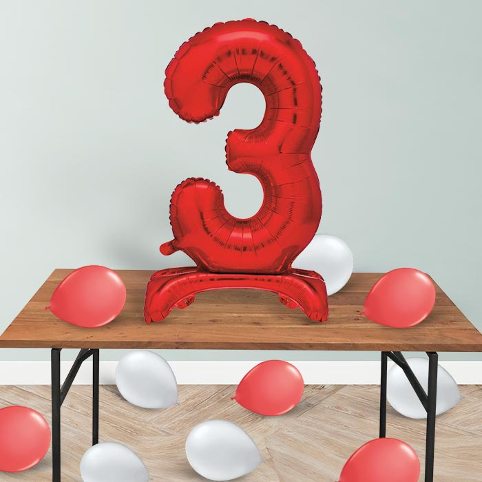 Red Number 3 Birthday Inflated Standing Balloon Decoration - Number 3 | Party Save Smile