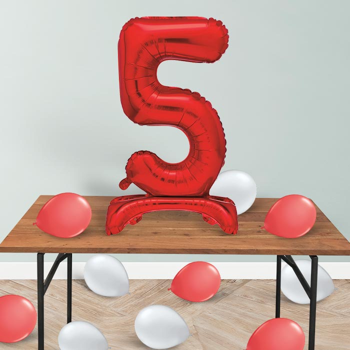 Red Number 5 Birthday Inflated Standing Balloon Decoration - Number 5 | Party Save Smile