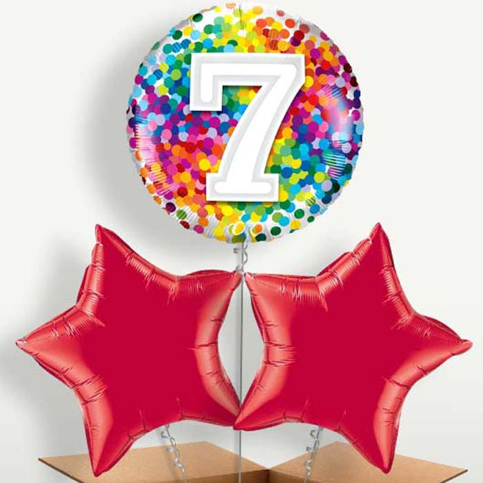 7th Birthday Rainbow Bunch of Balloons inflated with Helium | Party Save Smile
