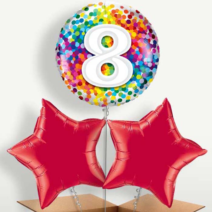 8th Birthday Rainbow Bunch of Balloons inflated with Helium | Party Save Smile