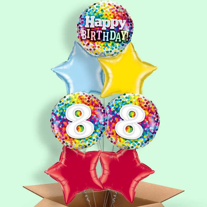 8th Birthday Helium Balloons in a Box - Rainbow - 7 Balloon | Party Save Smile