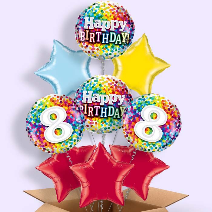 8th Birthday Helium Balloons in a Box - Rainbow - 9 Balloon | Party Save Smile