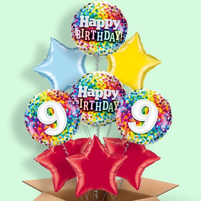 Colourful 9th Birthday Helium Balloons in a Box - 9 Balloon | Party Save Smile
