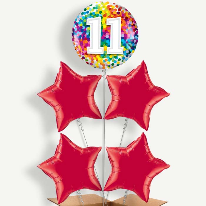 Colourful 11th Birthday Helium Cluster Balloons | Party Save Smile