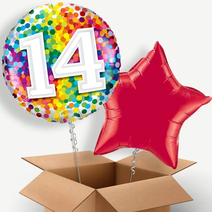 Rainbow Dots 14th Birthday Helium Balloon Couple | Party Save Smile