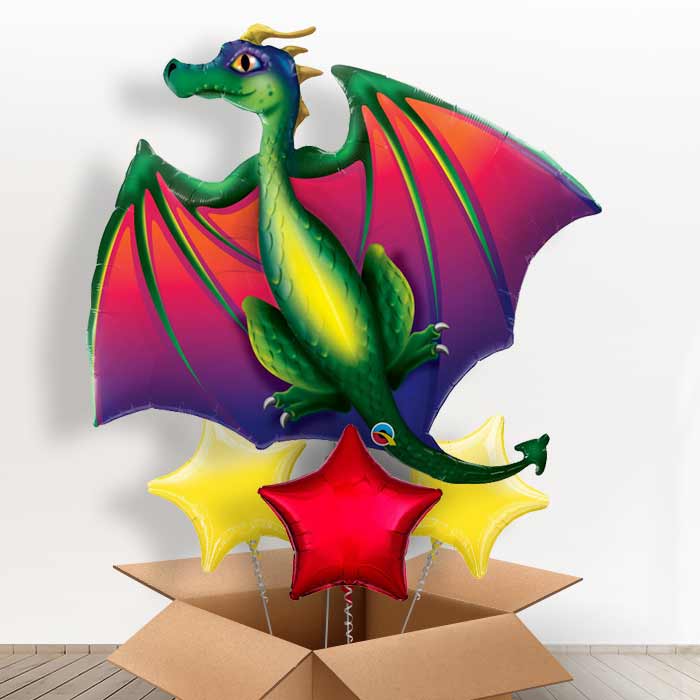 Large Helium Dragon Balloon in a Box - With 3 Plain Balloons | Party Save Smile