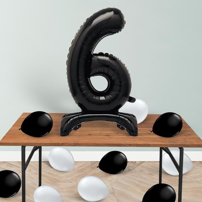Black Number 6 Birthday Inflated Standing Balloon Decoration - Number 6 | Party Save Smile