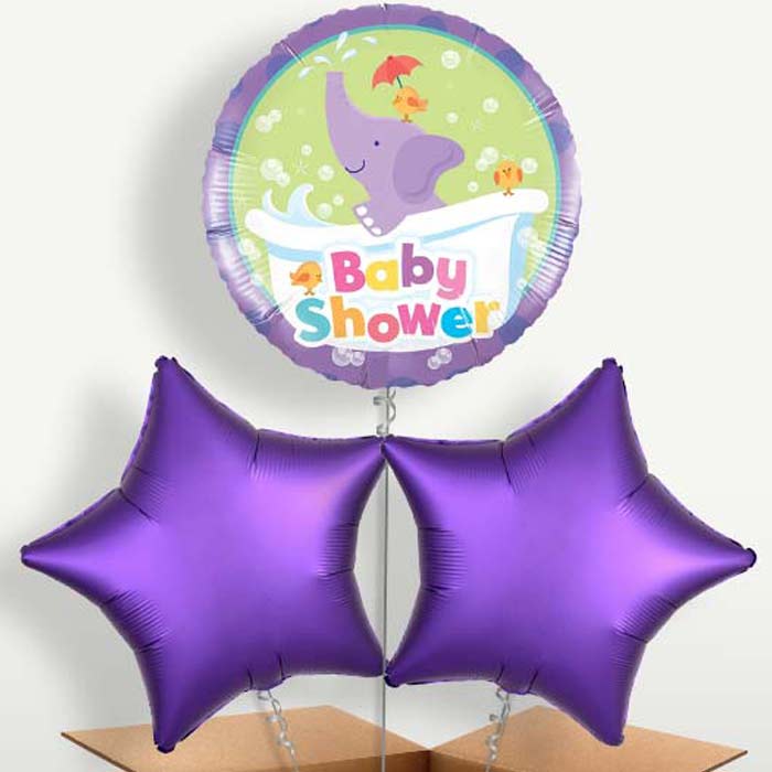 Purple Elephant Baby Shower Trio Balloon Bunch | Party Save Smile