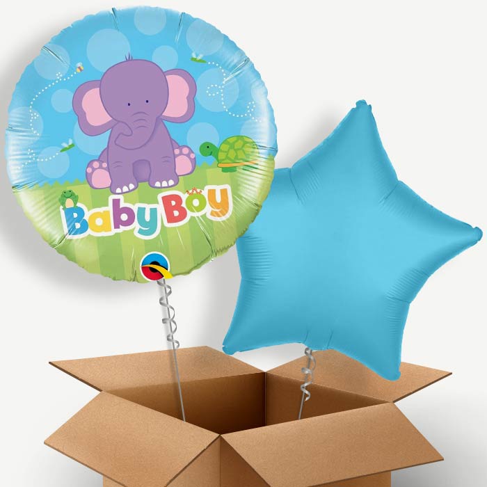 Elephant Baby Boy Helium Balloon Duo | Party Save Smile