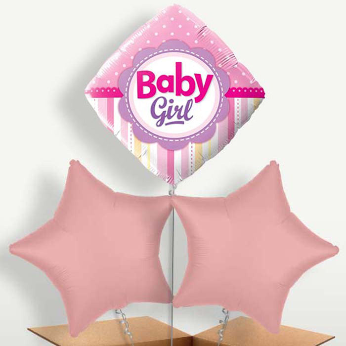 Baby Girl Diamond Bunch of Balloons inflated with Helium | Party Save Smile