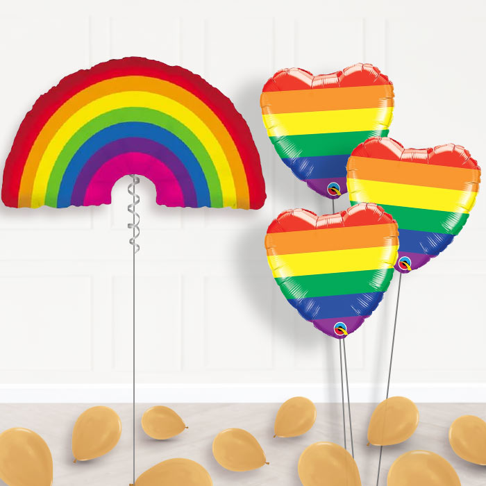 Rainbow Shaped Inflated Helium Balloons Delivered - Themed Bouquet and Latex | Party Save Smile