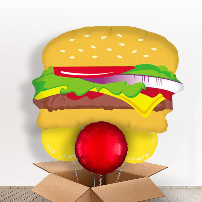 Hamburger Helium Balloon in a Box - With 3 Plain Balloons | Party Save Smile