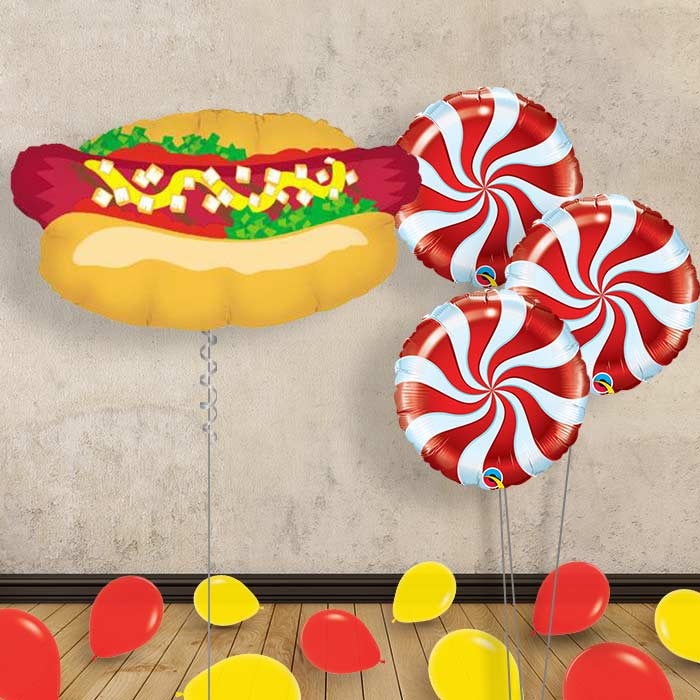 Hot Dog Inflated Helium Balloons Delivered - Themed Bouquet and Latex | Party Save Smile