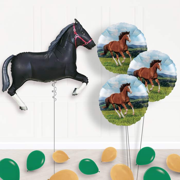 Helium Horse Balloons Delivered Inflated (Black) - Themed Bouquet and Latex | Party Save Smile
