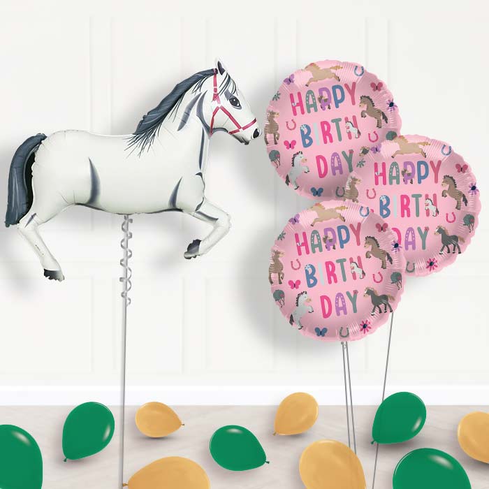 White Horse Inflated Helium Balloons Delivered - Themed Bouquet and Latex | Party Save Smile