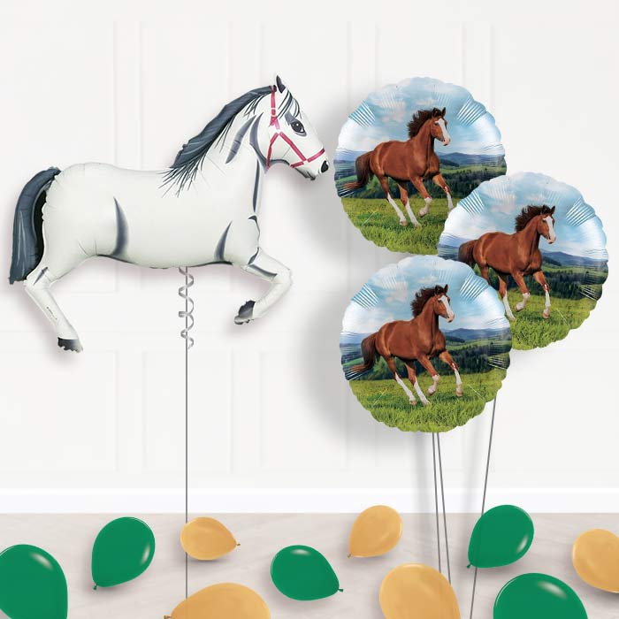 White Horse Inflated Helium Balloons Delivered - Themed Bouquet and Latex | Party Save Smile