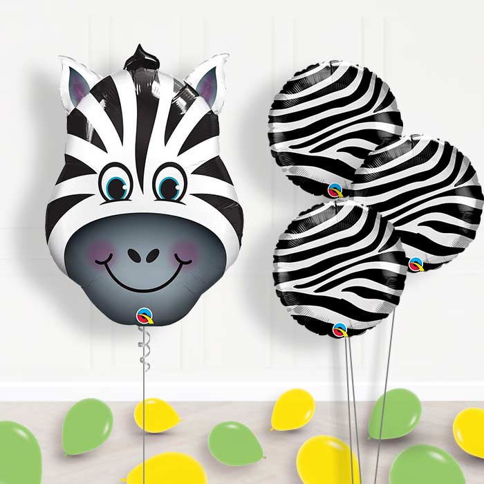 Zebra Head Inflated Helium Balloons Delivered - Themed Bouquet and Latex | Party Save Smile