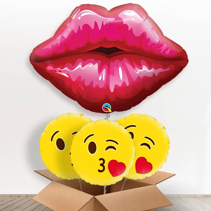 Giant Red Helium Balloon Lips in a Box - With 3 Themed Balloons | Party Save Smile
